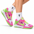 Nike Kobe Pink Lime Graphic basketball shoes, on-foot styling illustration