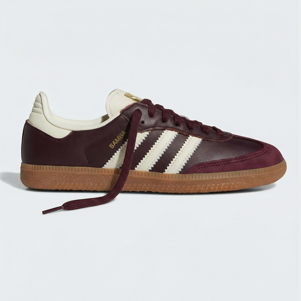 adidas Samba OG Maroon Gold Metallic Women's - Maroon / Cream White / Gold Metallic side view