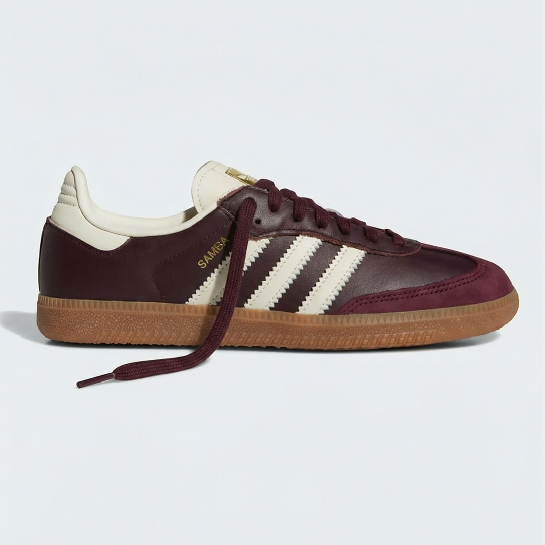 adidas Samba OG Maroon Gold Metallic Women's - Maroon / Cream White / Gold Metallic side view