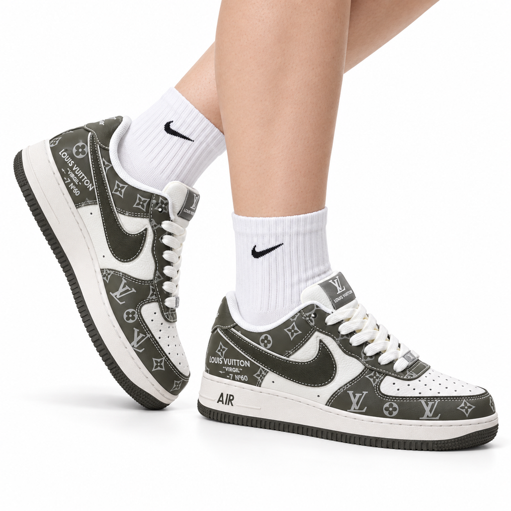 Nike Air Force 1 '07 LV8 Monogram Graphic Low-Top Sneakers – Olive/White