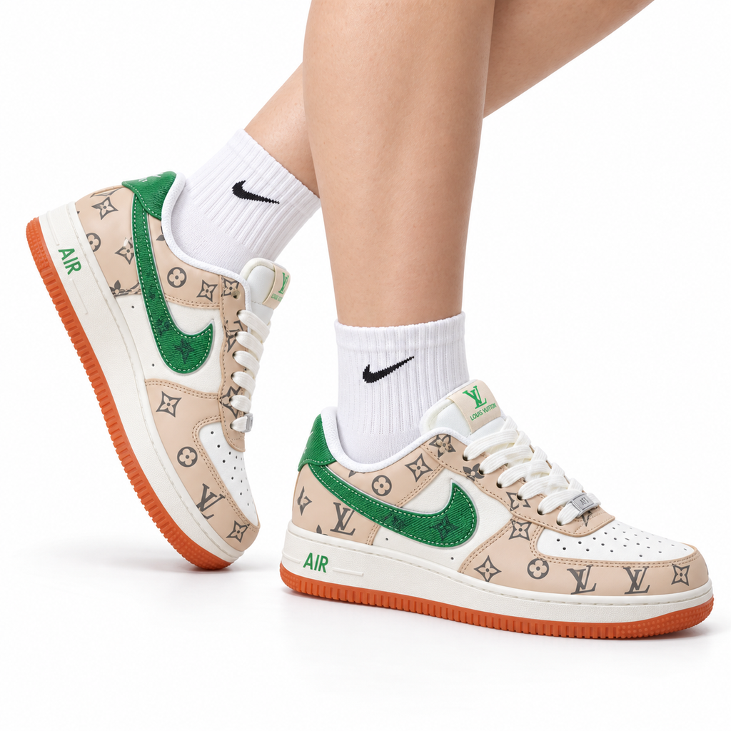 Nike Air Force 1 '07 LV8 Monogram Graphic Low-Top Sneakers – Beige/Green