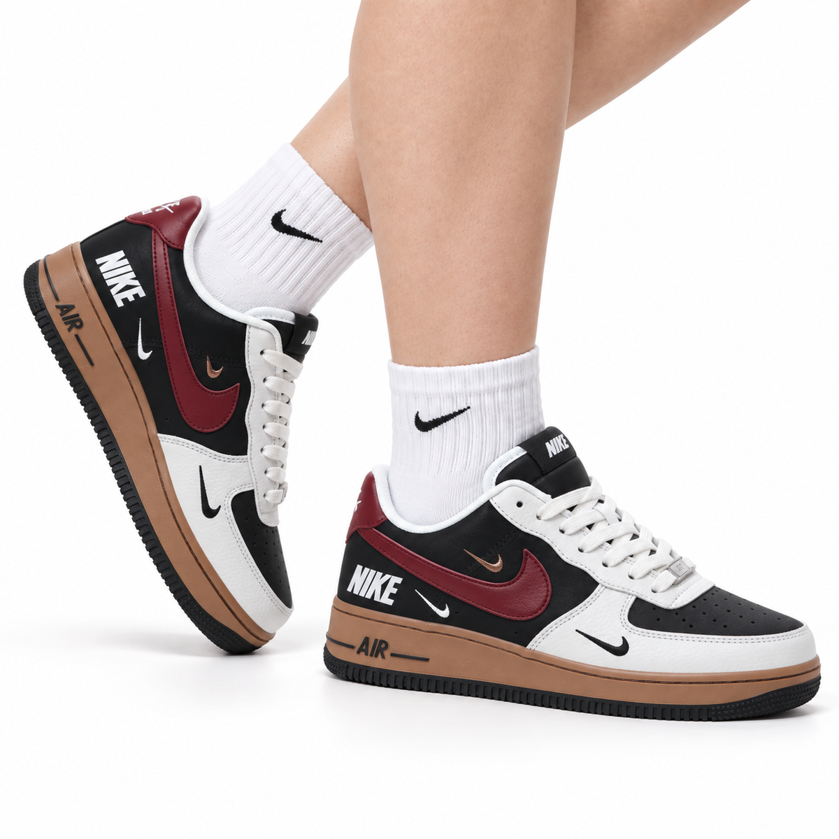 Nike Air Force 1 '07 LV8 Multi-Graphic Low-Top Sneakers – Black/Burgundy