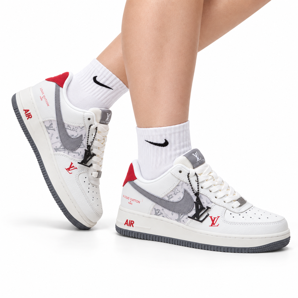 Nike Air Force 1 '07 LV8 Monogram Graphic Low-Top Sneakers – White/Grey/Red