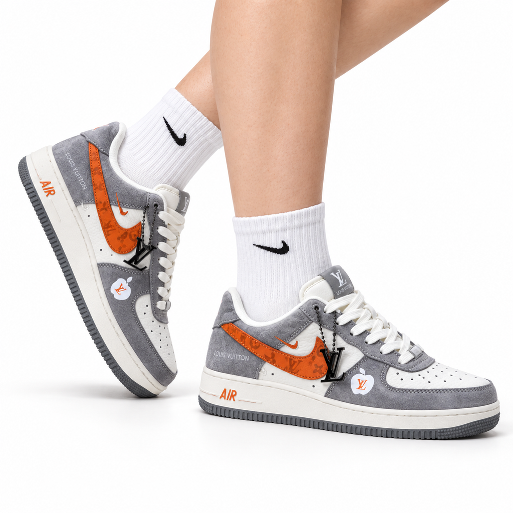 Nike Air Force 1 '07 LV8 Monogram Graphic Low-Top Sneakers – Grey/Orange