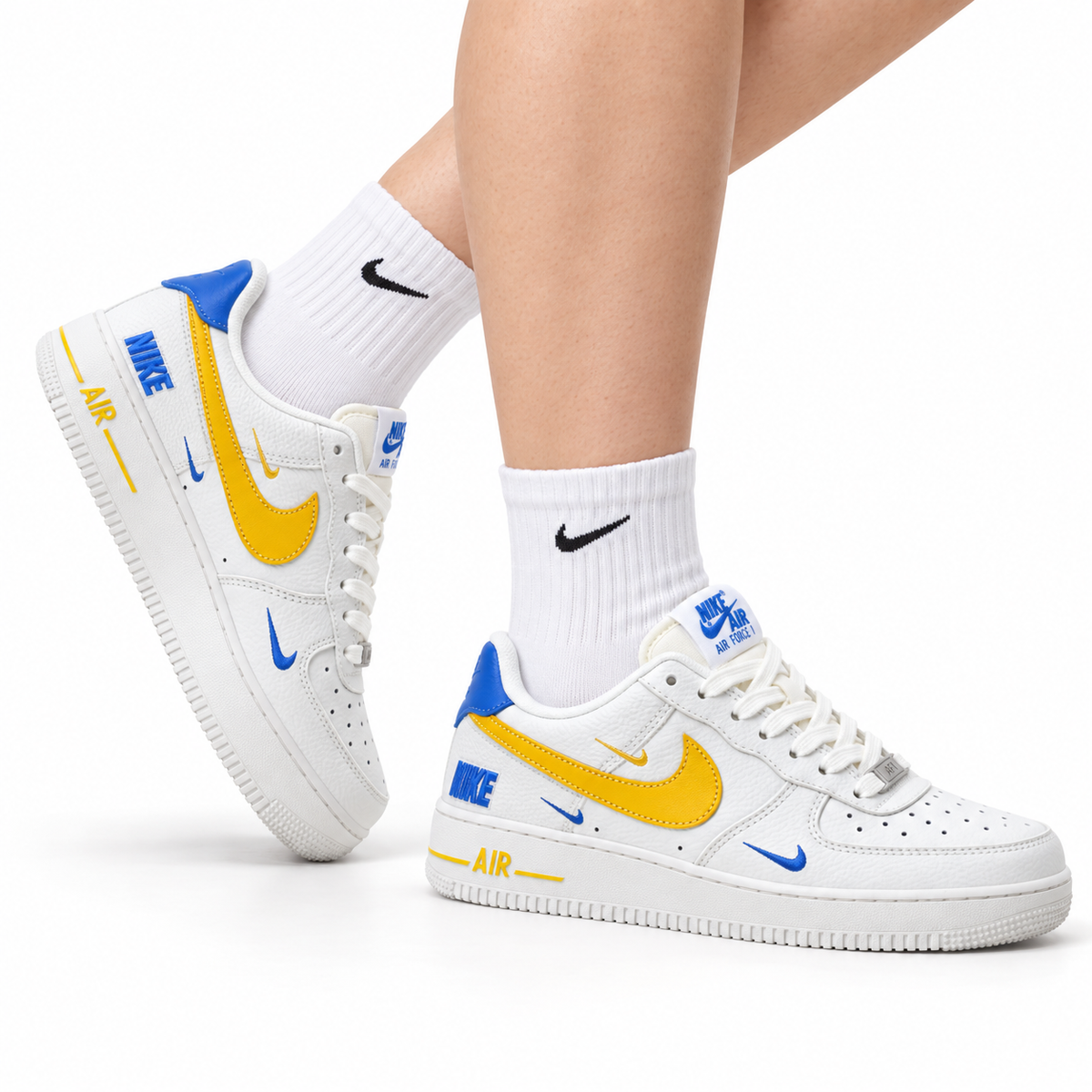 Nike Air Force 1 '07 LV8 Low-Top Sneakers – White/Yellow/Blue