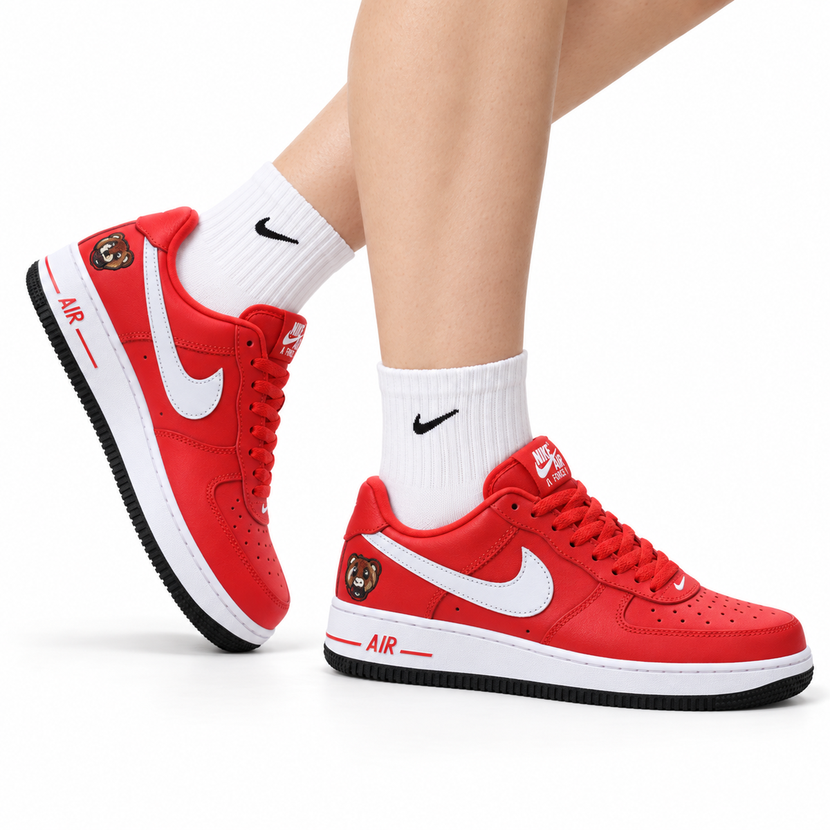 Nike Air Force 1 '07 LV8 Bear Graphic Low-Top Sneakers – Red/White