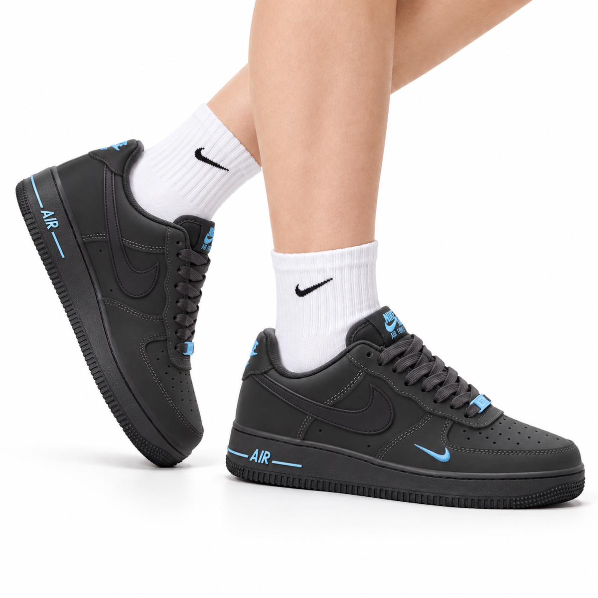 Nike Air Force 1 '07 LV8 Low-Top Sneakers – Black/Light Blue