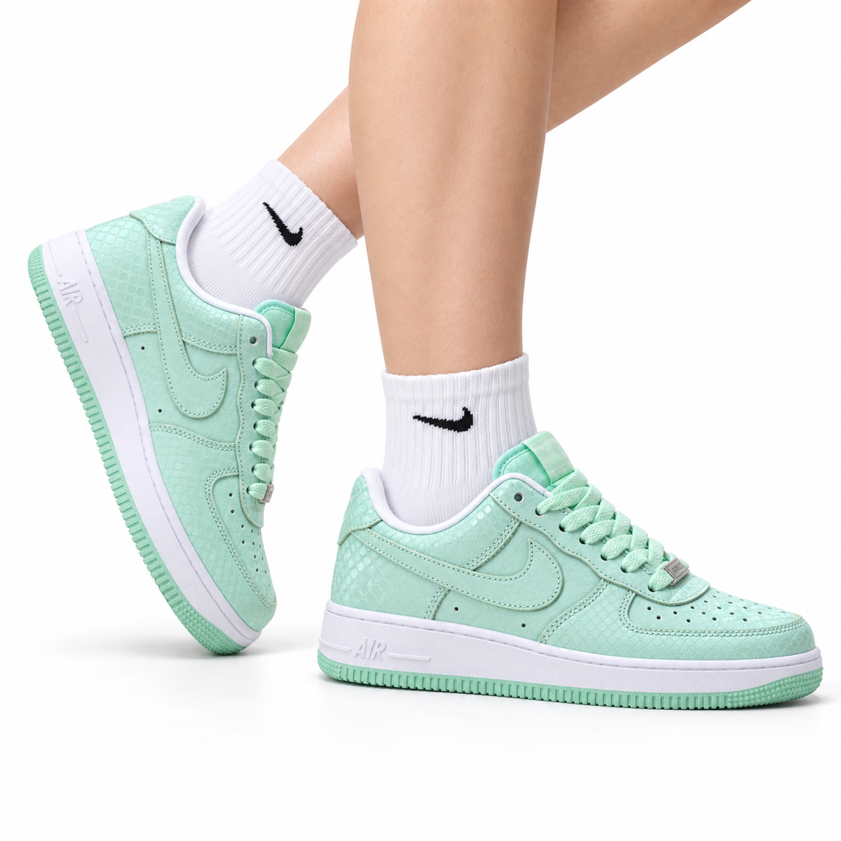 Nike Air Force 1 Low Mint Green | Snake Embossed Leather Sneakers