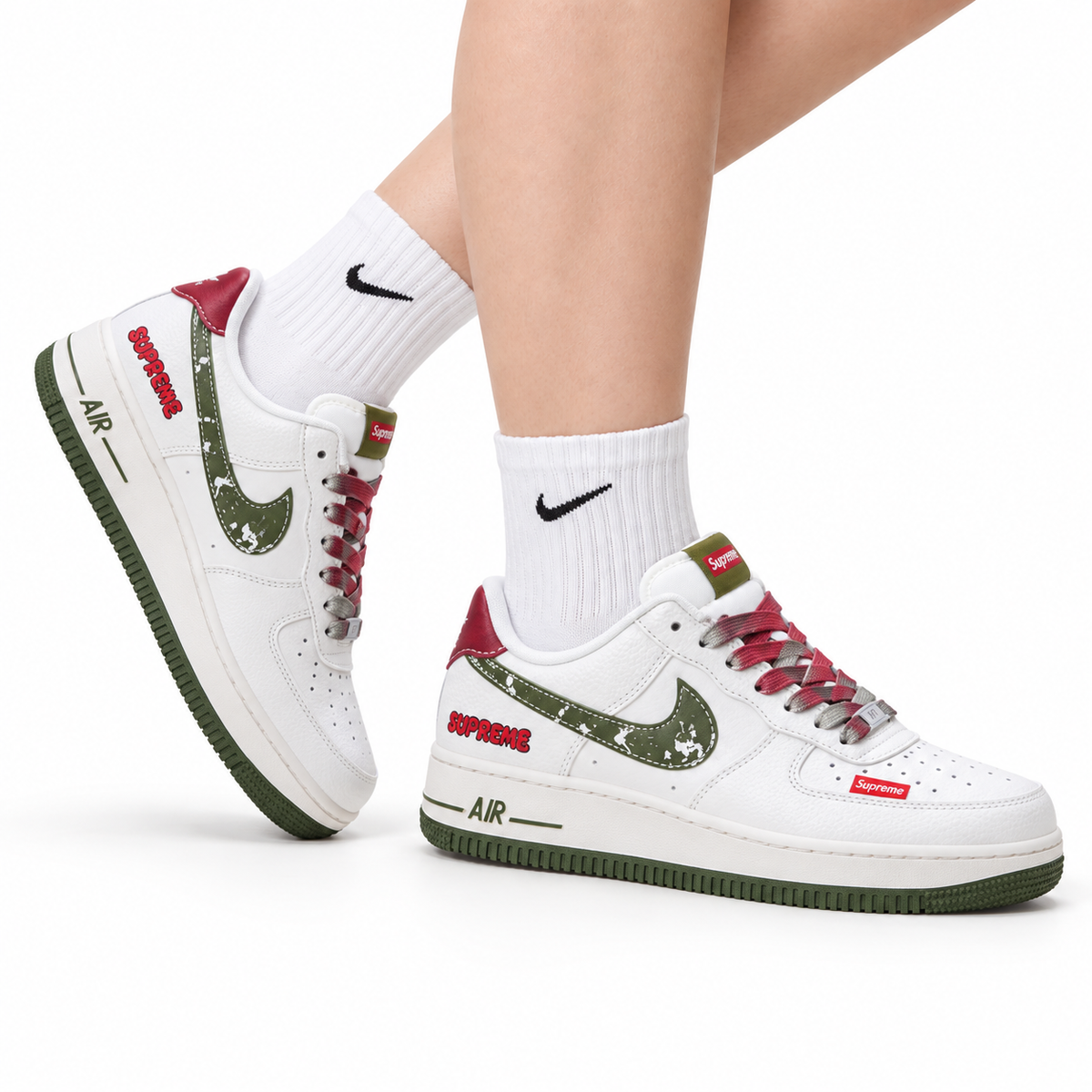 Nike Air Force 1 Low Olive Vintage Graphic | Premium Leather Sneakers