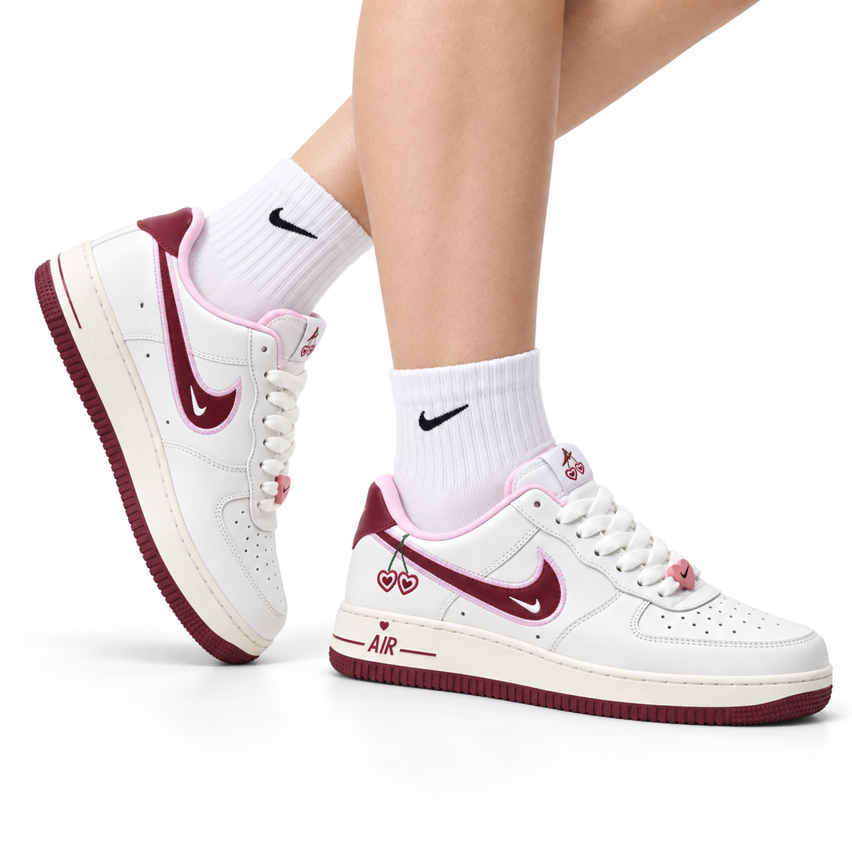 Nike Air Force 1 Low Cherry Embroidery | White Cherry Red Leather Sneakers