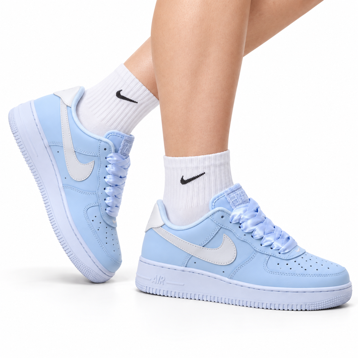 Nike Air Force 1 Low Baby Blue | Satin Lace Leather Sneakers