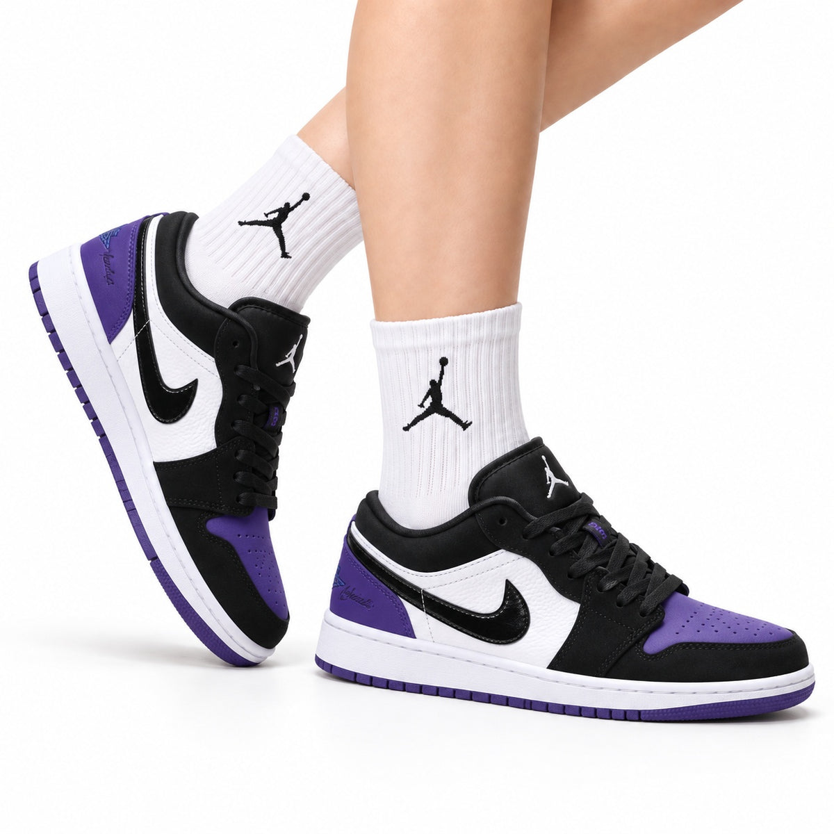 Nike Low-Top Sneakers Black Purple White Unisex Collaboration Edition Style 60 white background lifestyle main view