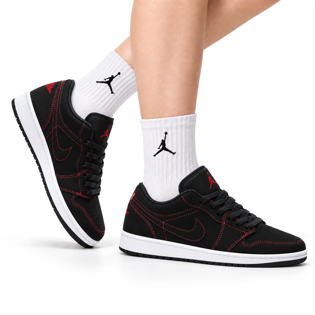 Nike Low-Top Sneakers Black Red Unisex Style 09 white background lifestyle main view