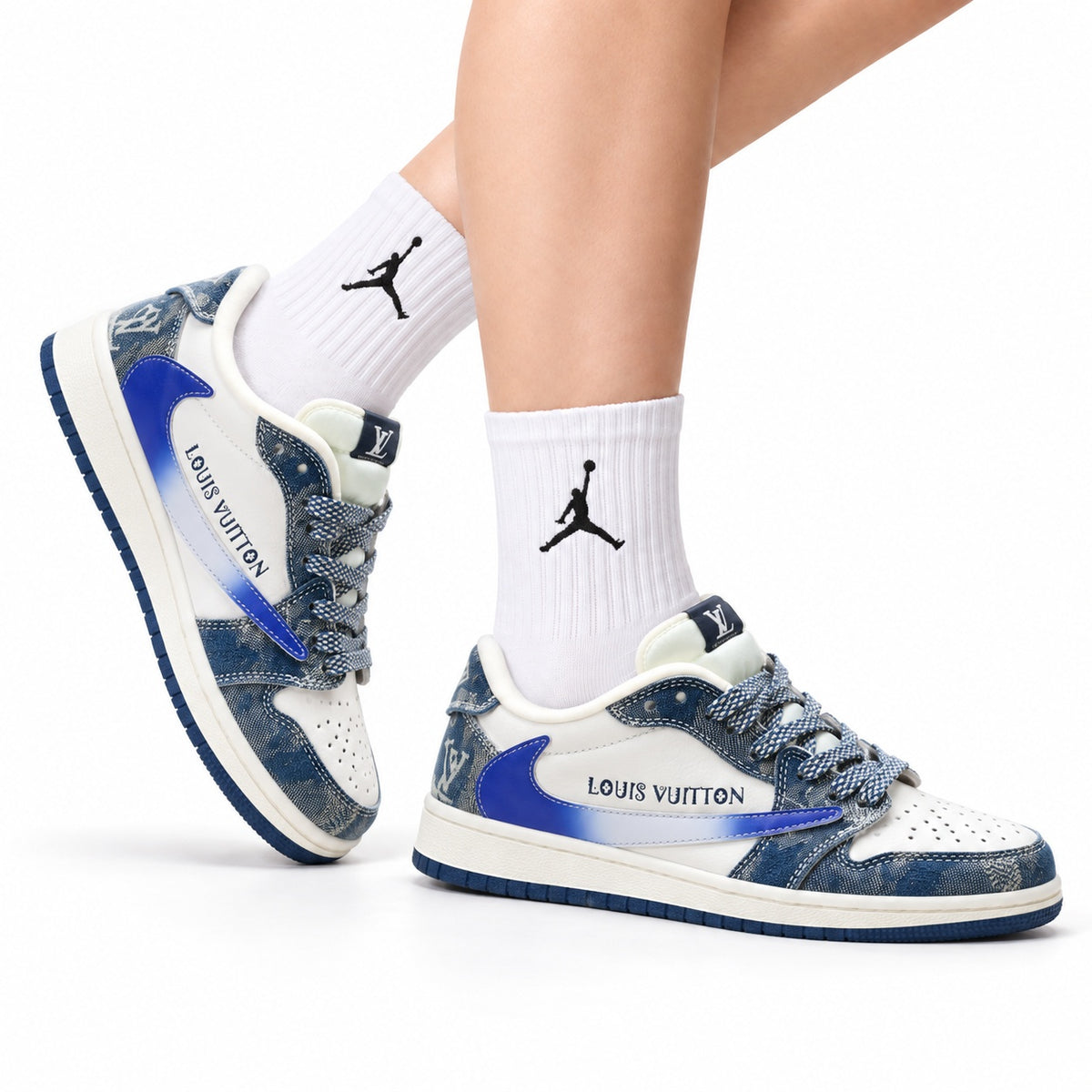 Nike Low-Top Sneakers Blue White Graphic Alt Unisex Collaboration Edition Style 21 white background lifestyle main view