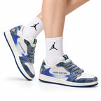 Nike Low-Top Sneakers Blue White Graphic V2 Unisex Collaboration Edition Style 22 white background lifestyle main view