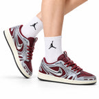 Nike Low-Top Sneakers Burgundy Silver Unisex Collaboration Edition Style 12 white background lifestyle main view