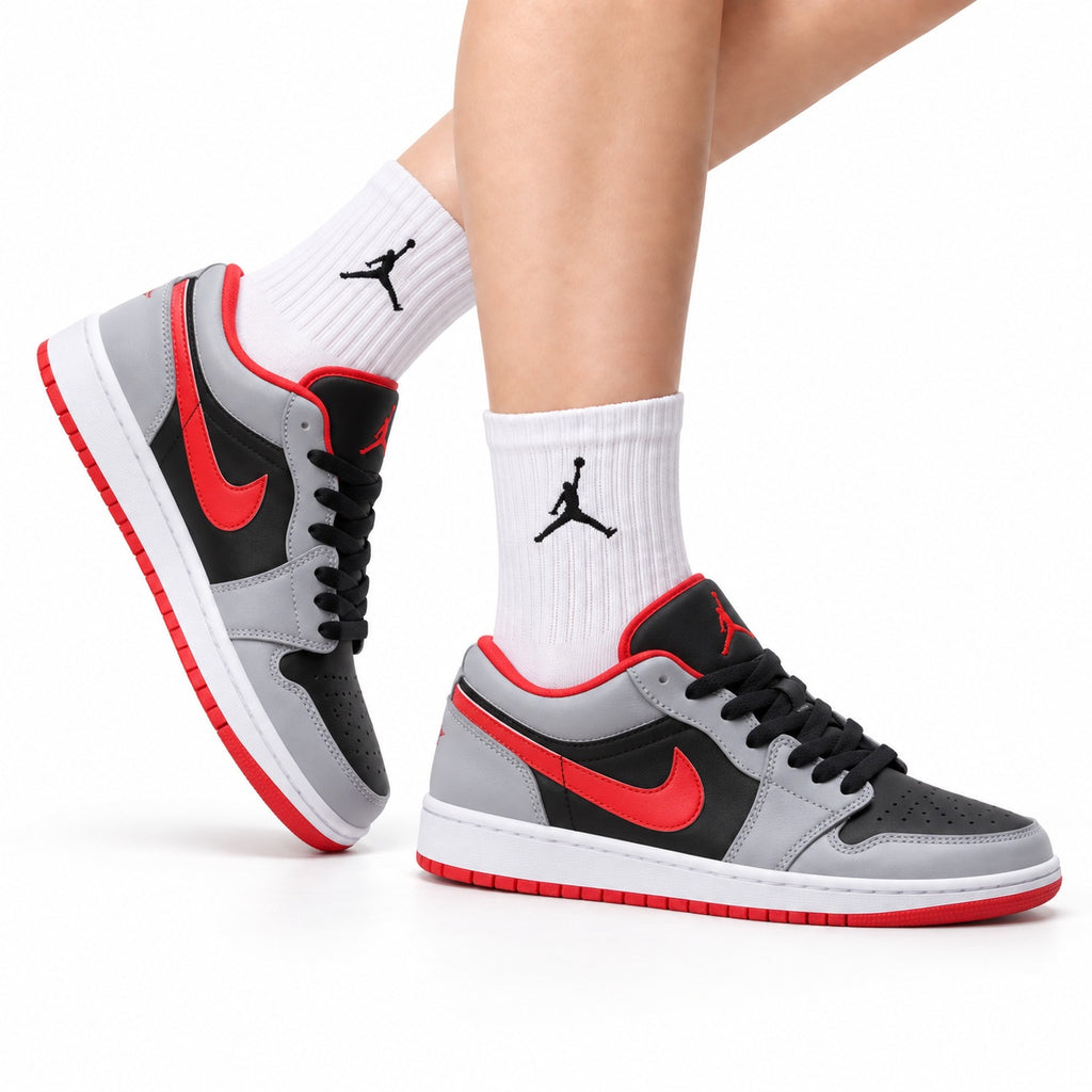 Nike Low-Top Sneakers Gray Red Black Unisex Style 10 white background lifestyle main view
