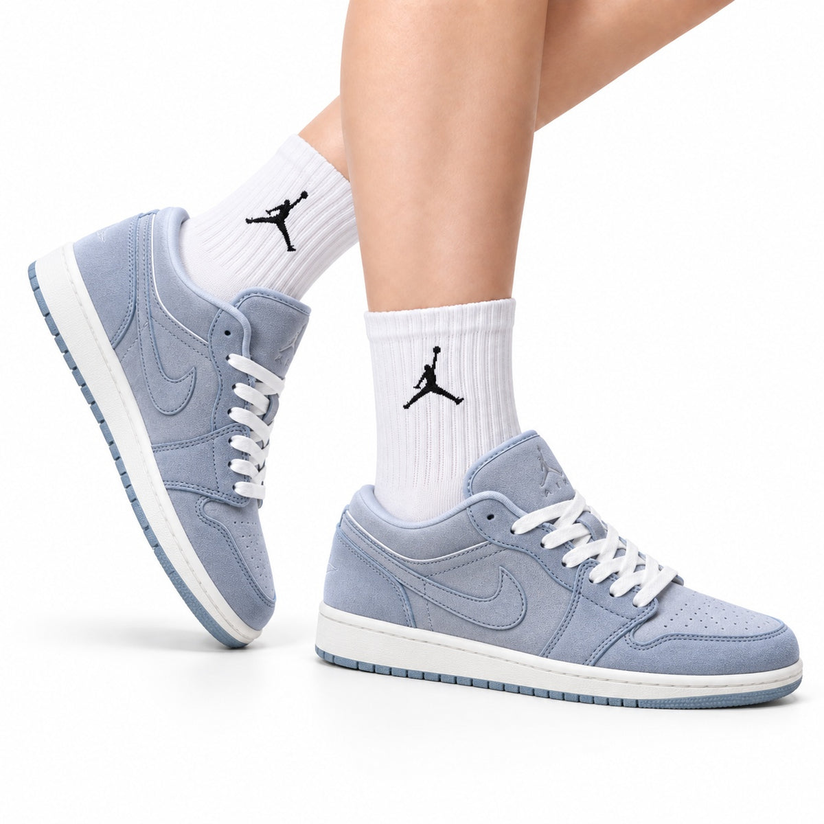 Nike Low-Top Sneakers Light Gray White Unisex Collaboration Edition Style 61 white background lifestyle main view