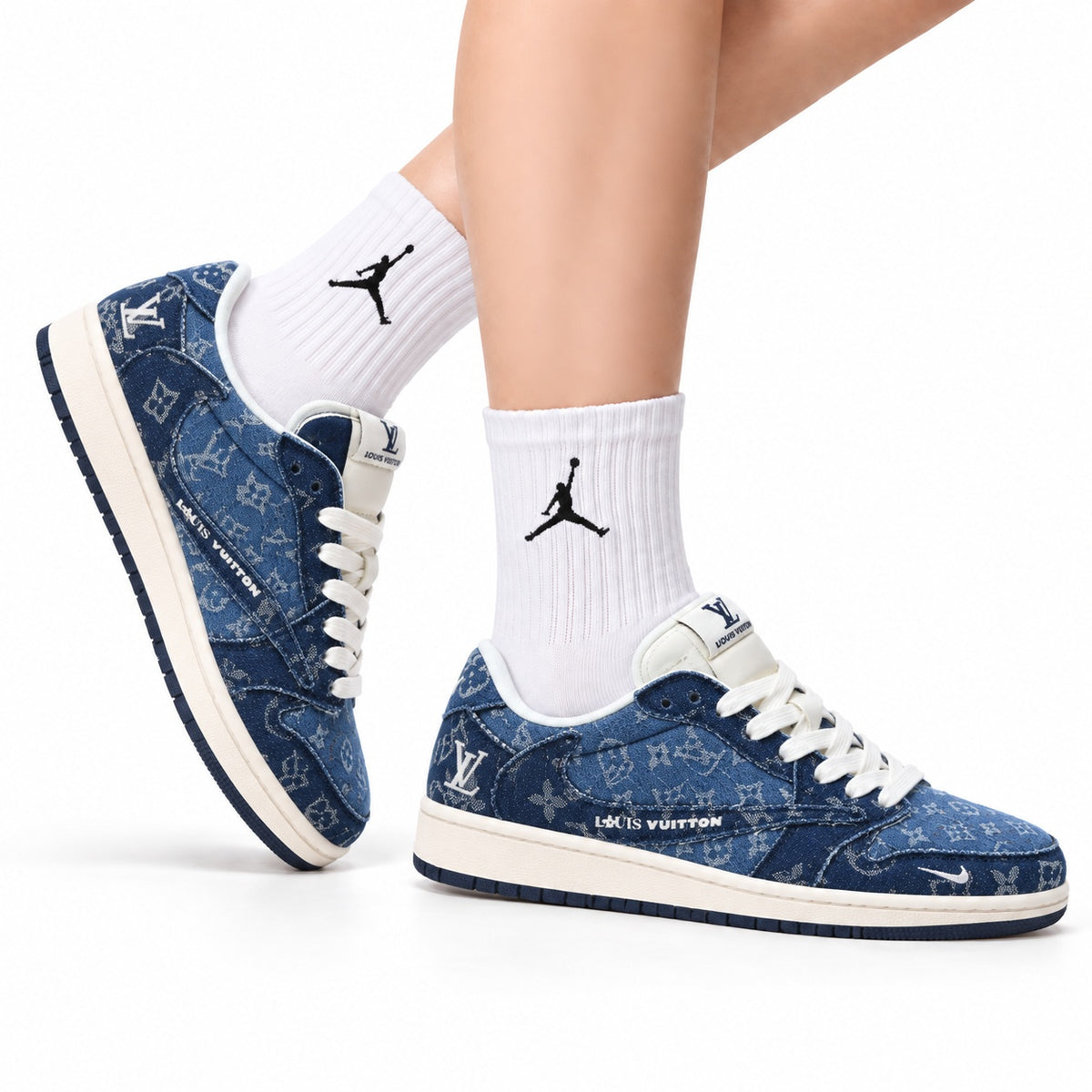 Nike Low-Top Sneakers Navy Denim Unisex Collaboration Edition Style 07 white background lifestyle main view