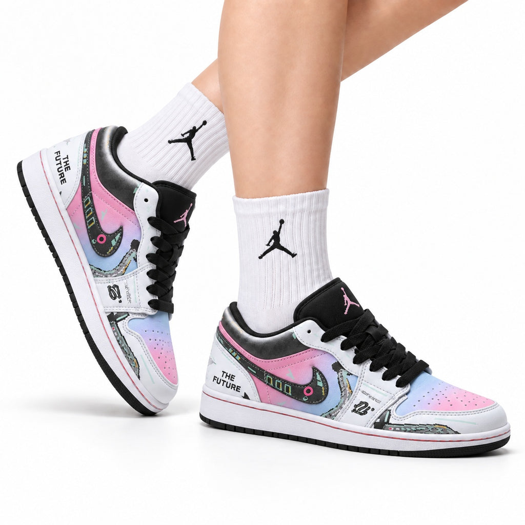 Nike Low-Top Sneakers Pink White Black Graphic Unisex Collaboration Edition Style 55 white background lifestyle main view