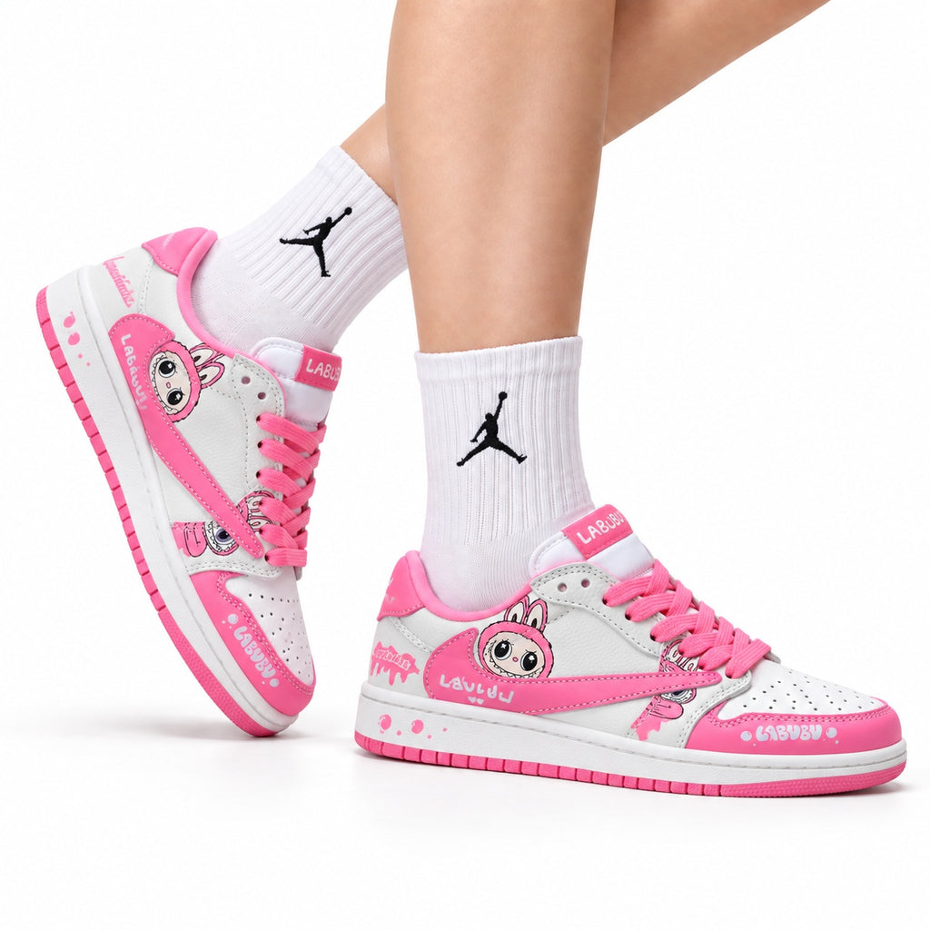 Nike Low-Top Sneakers Pink White Cartoon Unisex Collaboration Edition Style 36 white background lifestyle main view