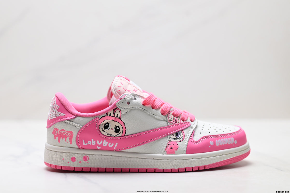 Nike Low-Top Sneakers Pink White Cartoon Unisex Collaboration Edition Style 36 detail view 2