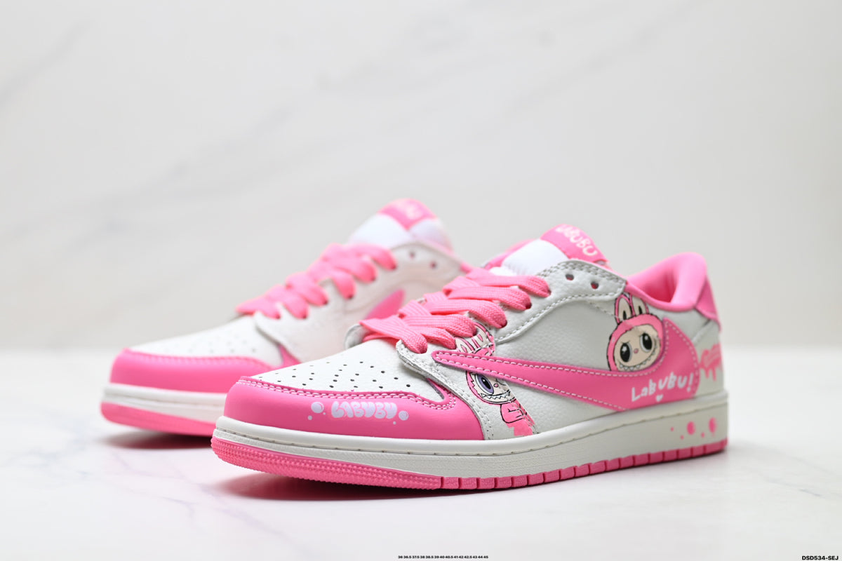 Nike Low-Top Sneakers Pink White Cartoon Unisex Collaboration Edition Style 36 detail view 5