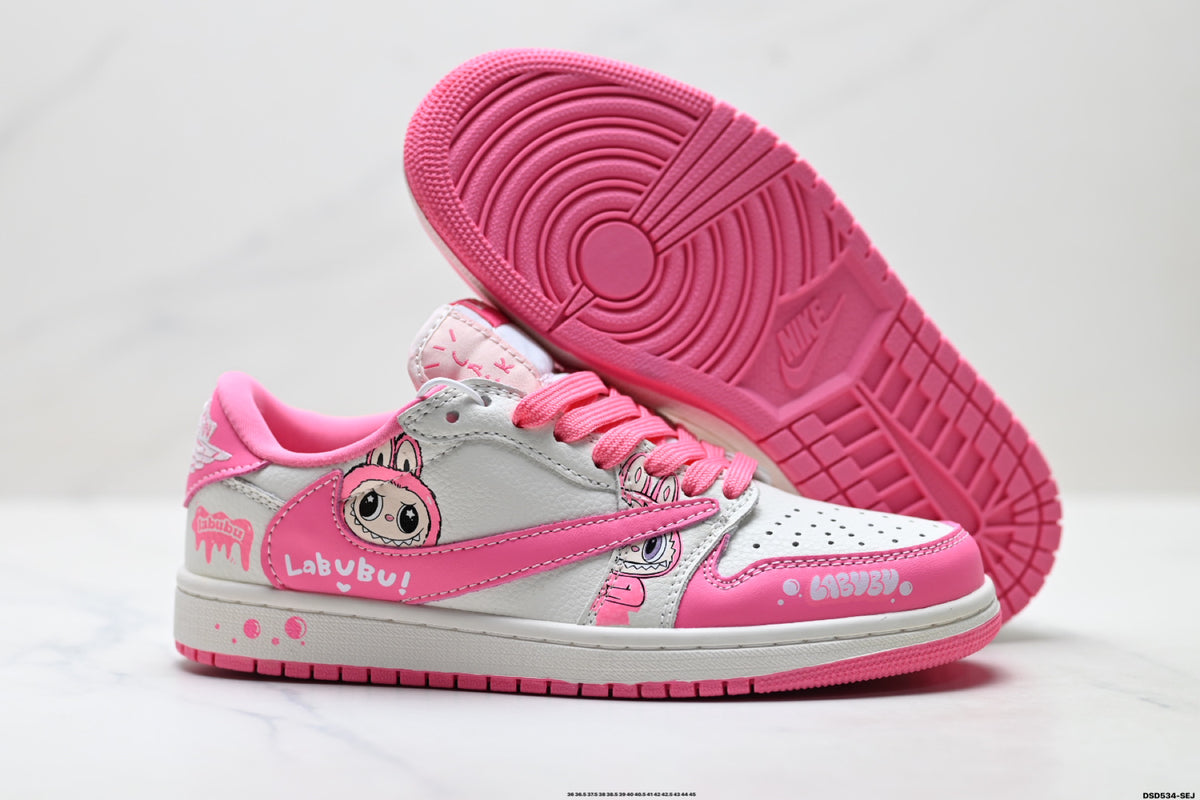 Nike Low-Top Sneakers Pink White Cartoon Unisex Collaboration Edition Style 36 detail view 6