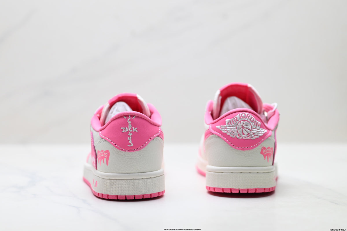 Nike Low-Top Sneakers Pink White Cartoon Unisex Collaboration Edition Style 36 detail view 7