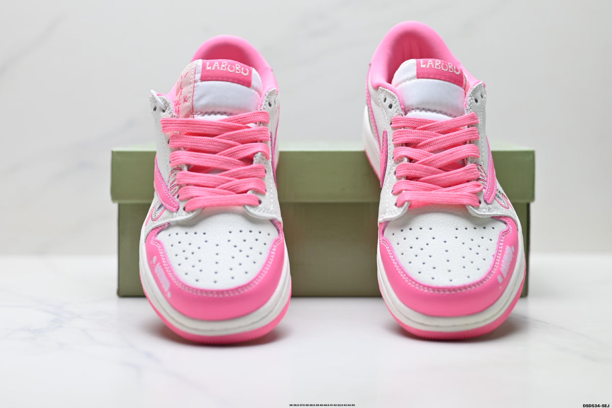 Nike Low-Top Sneakers Pink White Cartoon Unisex Collaboration Edition Style 36 detail view 8