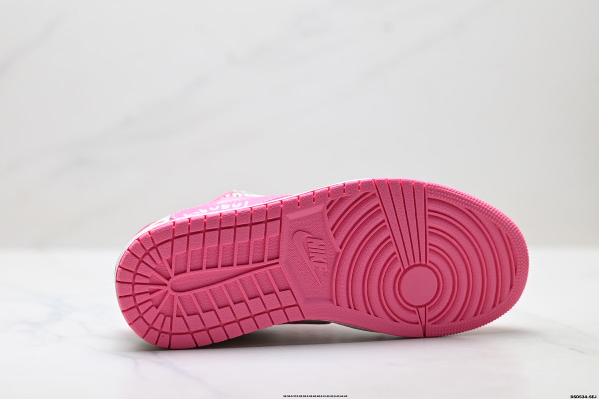 Nike Low-Top Sneakers Pink White Cartoon Unisex Collaboration Edition Style 36 detail view 9