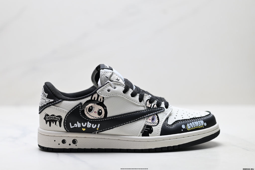 Nike Low-Top Sneakers White Black Cartoon Unisex Collaboration Edition Style 34 detail view 2