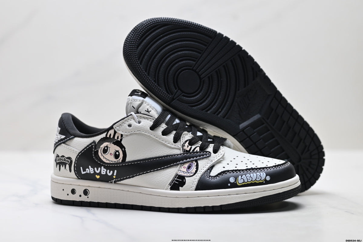 Nike Low-Top Sneakers White Black Cartoon Unisex Collaboration Edition Style 34 detail view 6