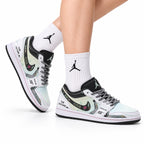 Nike Low-Top Sneakers White Black Graphic Unisex Collaboration Edition Style 54 white background lifestyle main view
