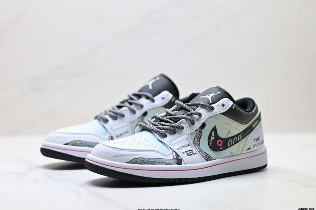 Nike Low-Top Sneakers White Black Graphic Unisex Collaboration Edition Style 54 detail view 5