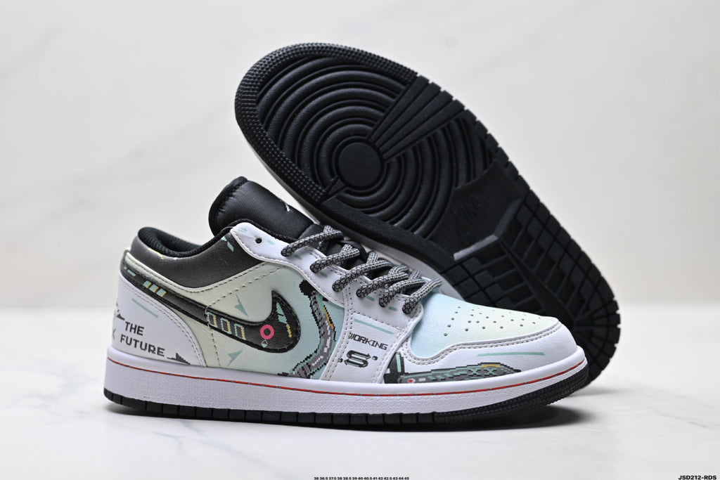 Nike Low-Top Sneakers White Black Graphic Unisex Collaboration Edition Style 54 detail view 6