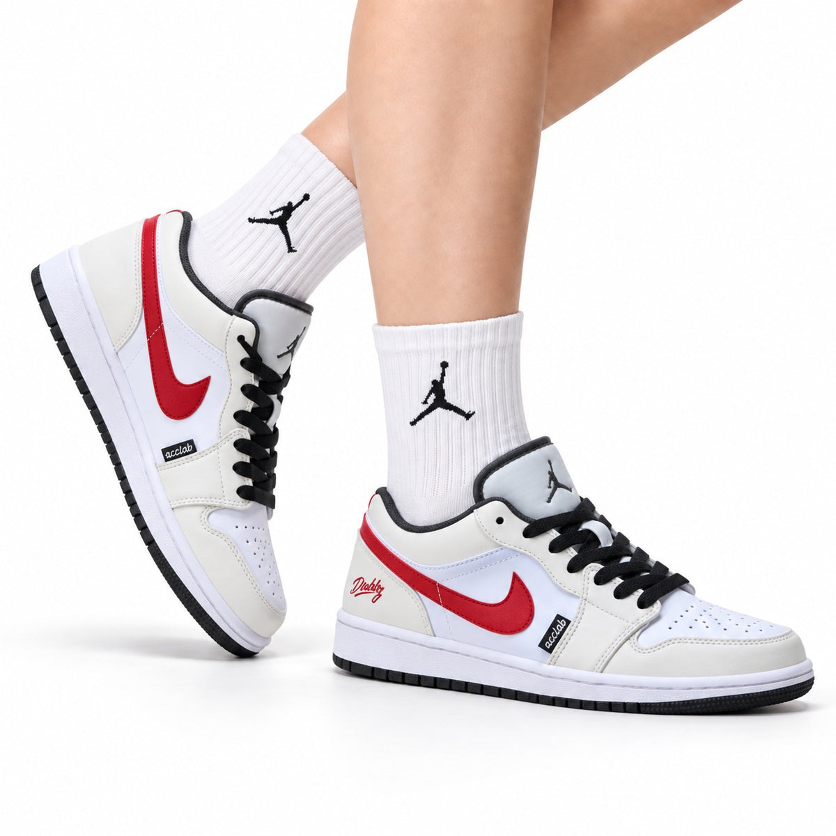 Nike Low-Top Sneakers White Black Red Unisex Collaboration Edition Style 58 white background lifestyle main view