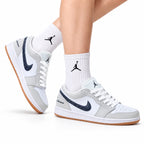 Nike Low-Top Sneakers White Gray Unisex Collaboration Edition Style 59 white background lifestyle main view