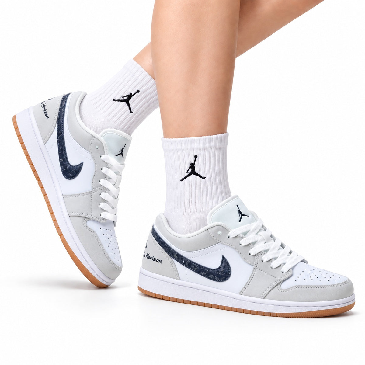 Nike Low-Top Sneakers White Gray Unisex Collaboration Edition Style 59 white background lifestyle main view