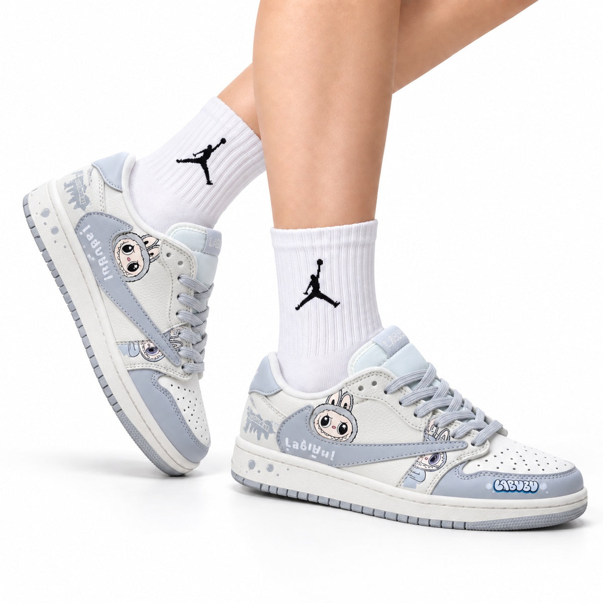 Nike Low-Top Sneakers White Gray Cartoon Unisex Collaboration Edition Style 35 white background lifestyle main view
