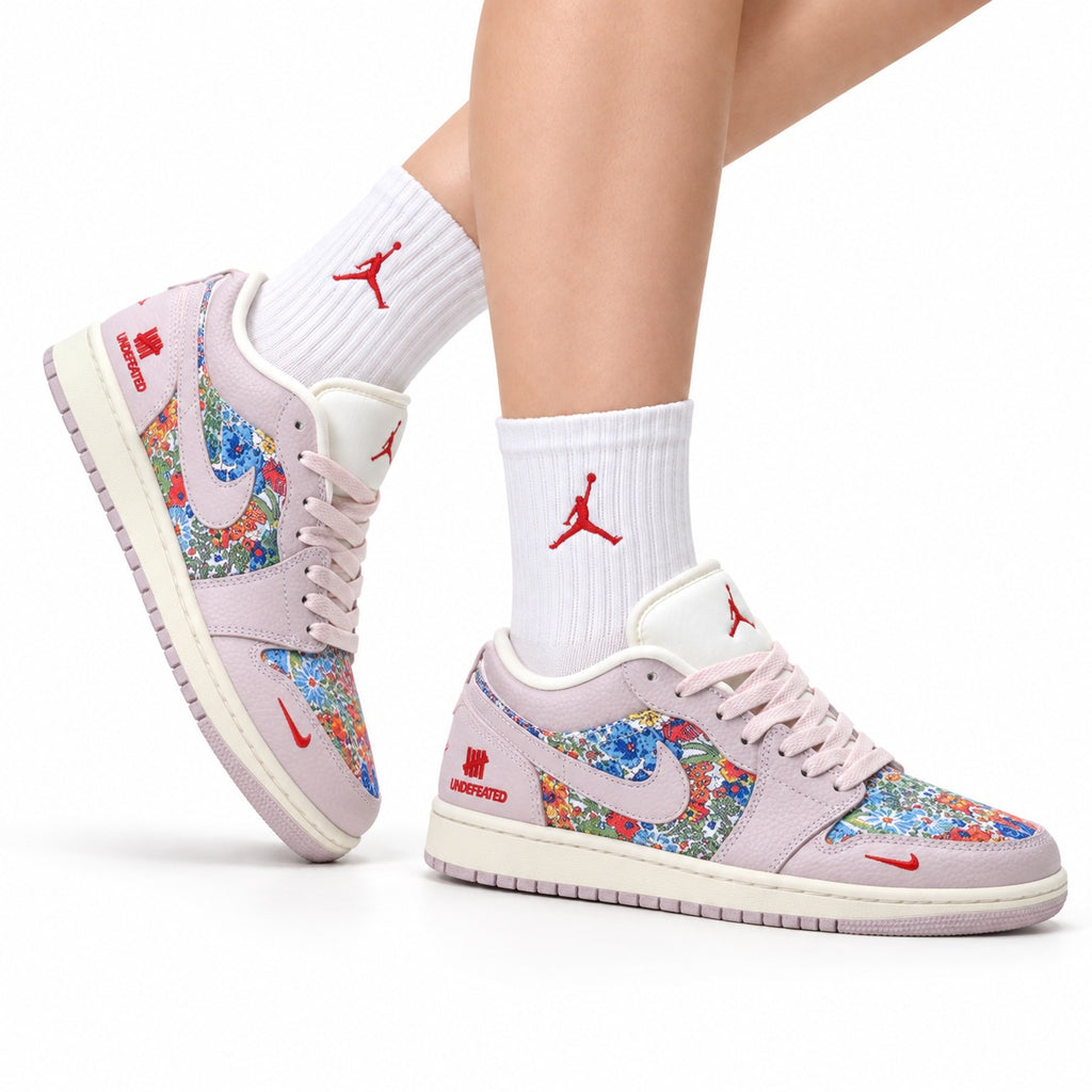 Nike Low-Top Sneakers White Multicolor Monogram Unisex Collaboration Edition Style 02 white background lifestyle main view