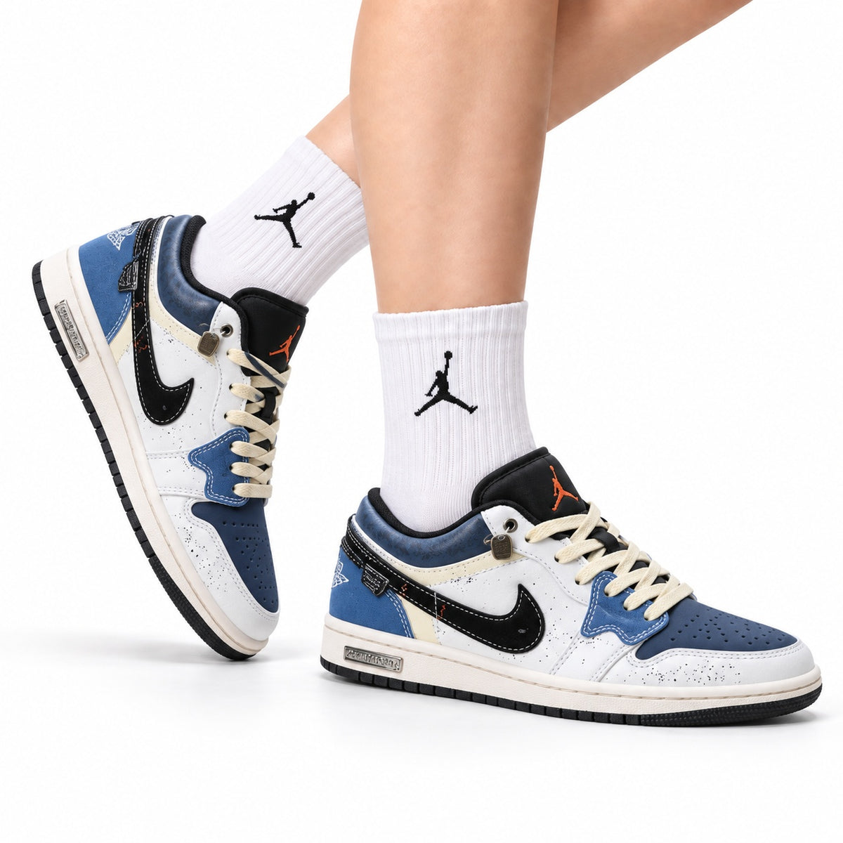 Nike Low-Top Sneakers White Navy Beige Unisex Style 28 white background lifestyle main view