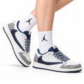 Nike Low-Top Sneakers White Navy Print Alt Unisex Collaboration Edition Style 39 white background lifestyle main view