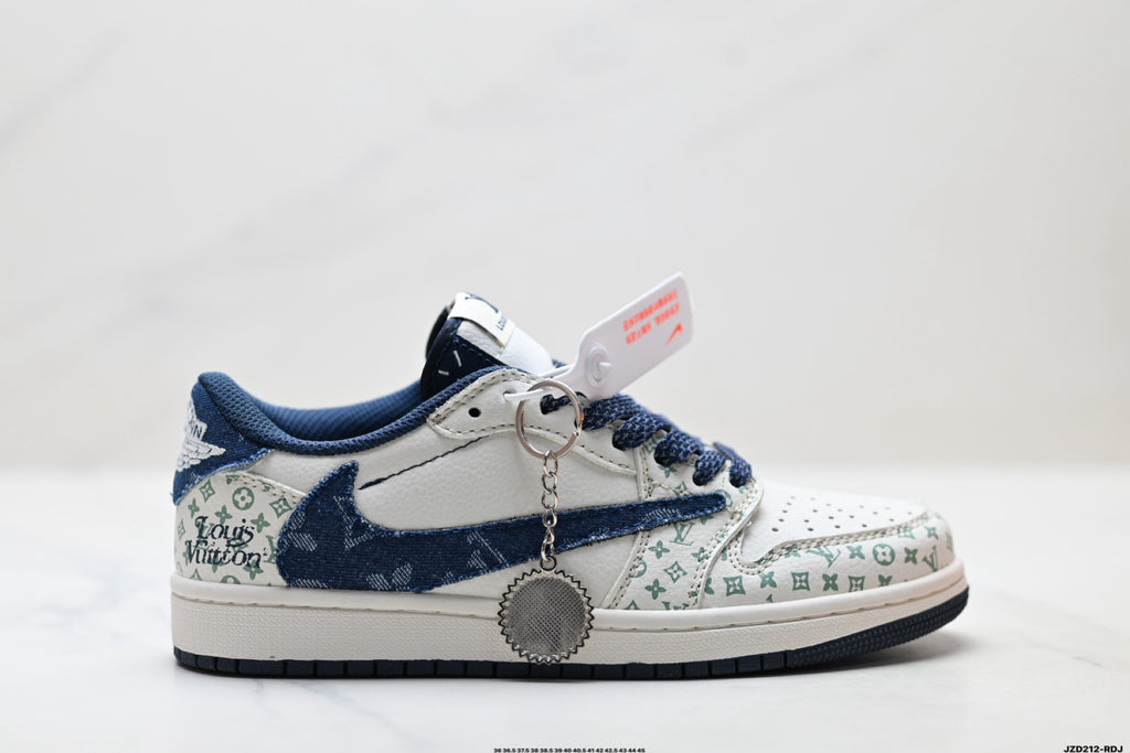 Nike Low-Top Sneakers White Navy Print Unisex Collaboration Edition Style 37 detail view 2