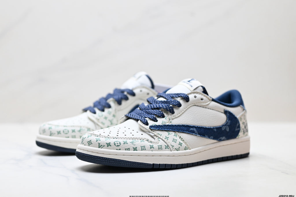 Nike Low-Top Sneakers White Navy Print Unisex Collaboration Edition Style 37 detail view 5
