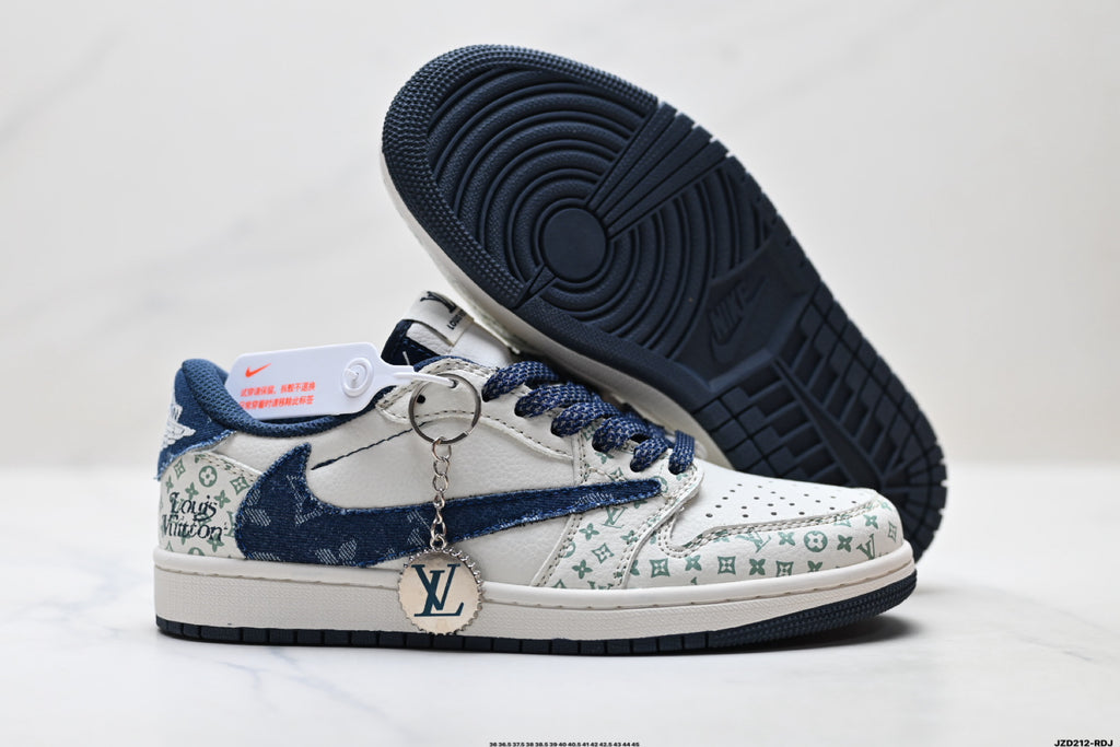 Nike Low-Top Sneakers White Navy Print Unisex Collaboration Edition Style 37 detail view 6