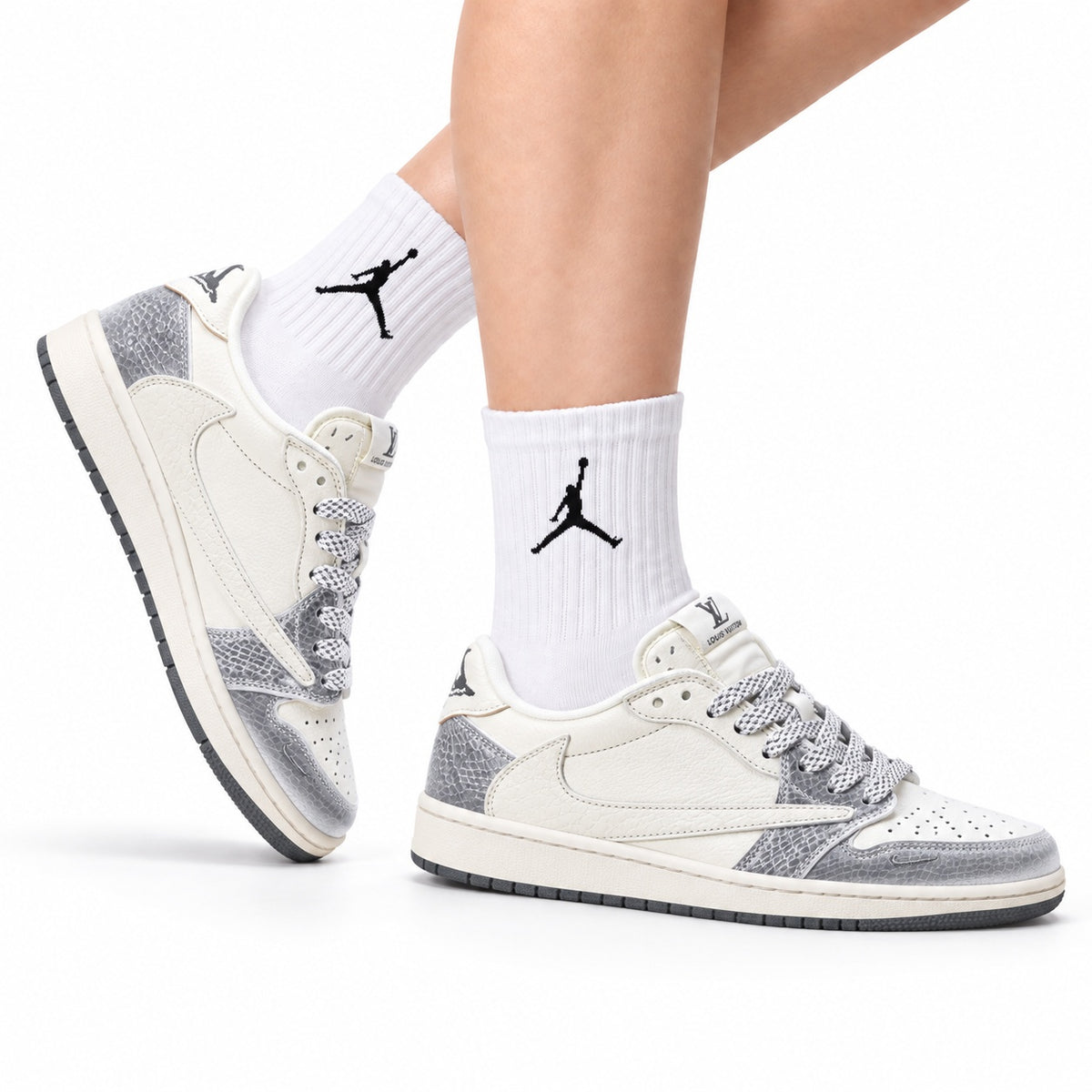 Nike Low-Top Sneakers White Silver Unisex Style 06 white background lifestyle main view