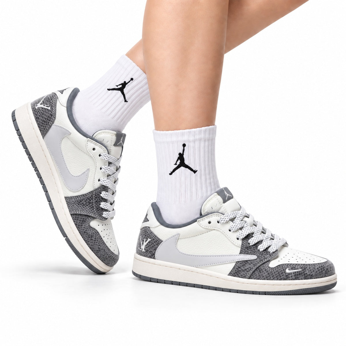 Nike Low-Top Sneakers White Silver Navy Unisex Collaboration Edition Style 08 white background lifestyle main view