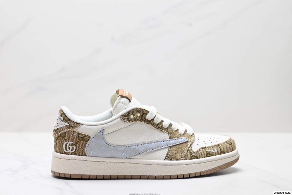 Nike Low-Top Sneakers White Tan Monogram Unisex Collaboration Edition Style 05 detail view 2