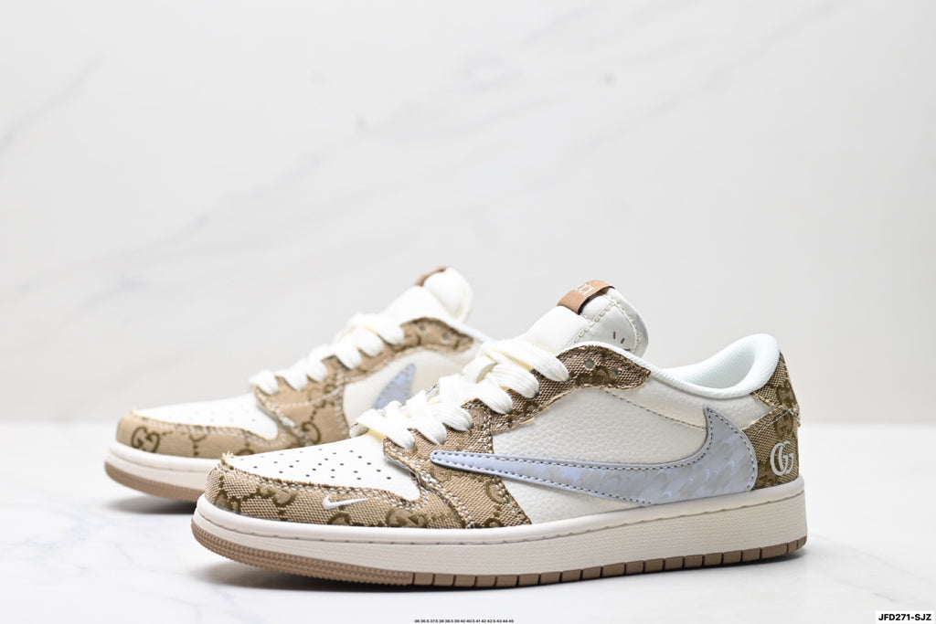 Nike Low-Top Sneakers White Tan Monogram Unisex Collaboration Edition Style 05 detail view 5